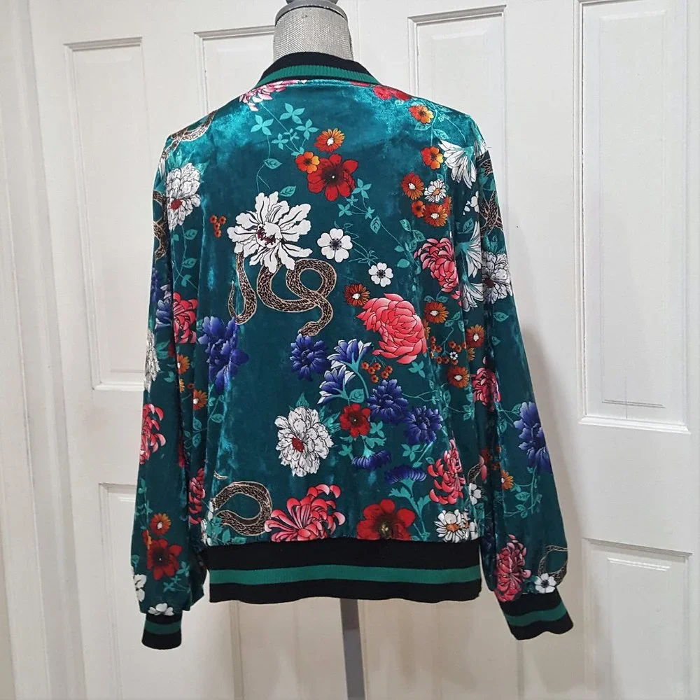 Colleen Lopez Floral Bomber Jacket - Teal and Multicolor - Picture 3 of 4